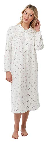 Daisy Dreamer Wincey Damen-Nachthemd aus Flanell, weich, warm, gebürstete Baumwolle, Nachtwäsche, Blumendruck, Größe 36-54 Gr. Medium, rose Cover