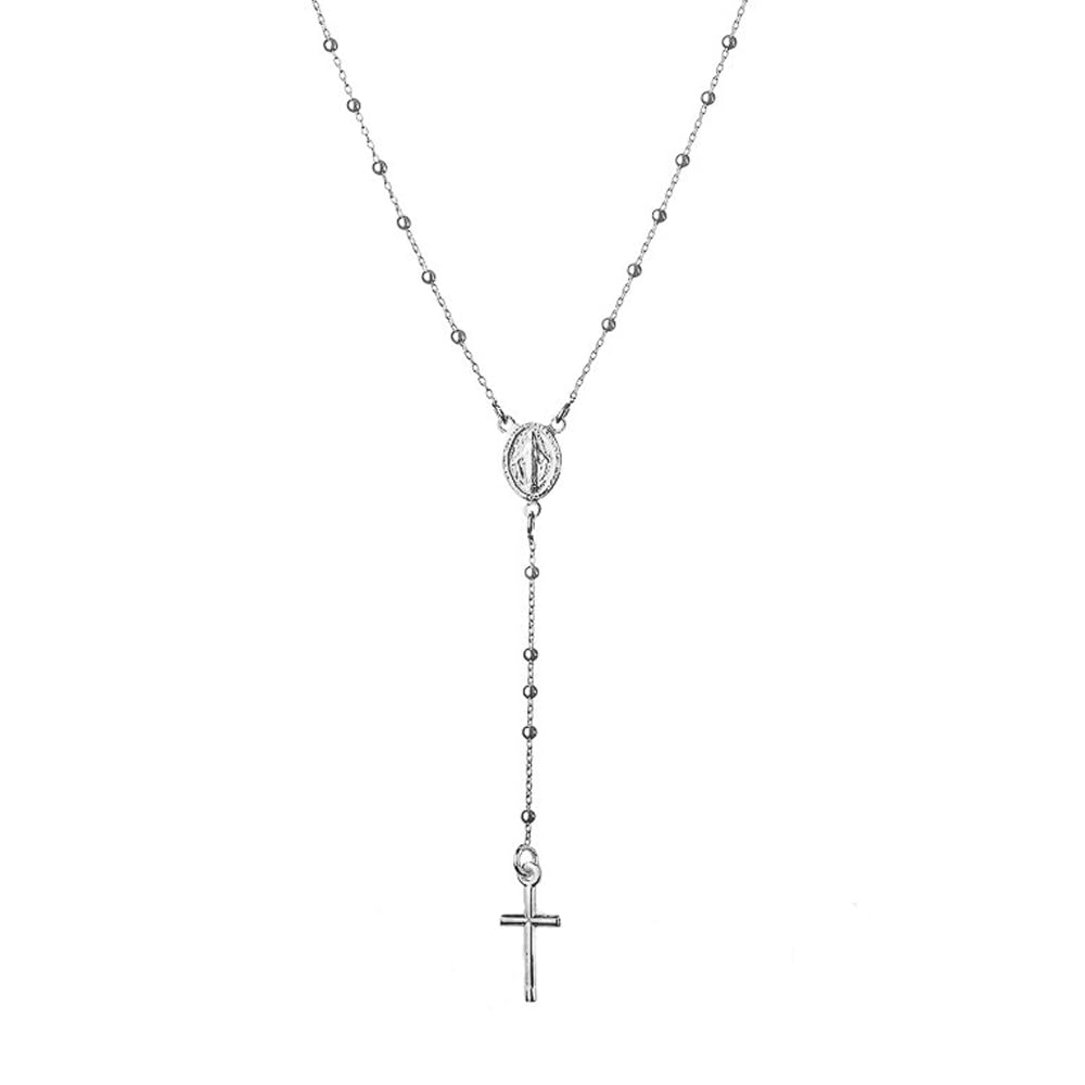Sakrami Collar Rosario en Plata de Ley 925 con Medalla de la Virgen Milagrosa y Colgante con Cruz Joyería Religiosa para Mujer, Niña, Amiga, Mamá, Abuela, Comunión, Confirmación u Evento Especial