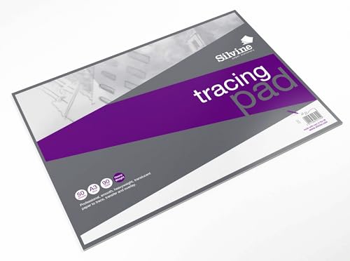 Silvine A3 Professional Tracing Pad. 50 Sheets of Quality Heavyweight Tracing Paper (90gsm) Ref A3TPR