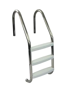 Aqua Select 3 Step Stainless Steel Pool Ladder with Non-Slip Plastic White Steps | Entry and Exit System for Inground Swimming Pools | 250 Pound Capacity | 1.9 Inch Outer Diameter