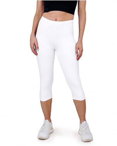 SES Capri Leggings Damen 3/4 Lang 36/38 Weiß - blickdichte & elastische Capri-Leggings mit weichem Bund & Perfekter Passform - Baumwolle mit Elasthan