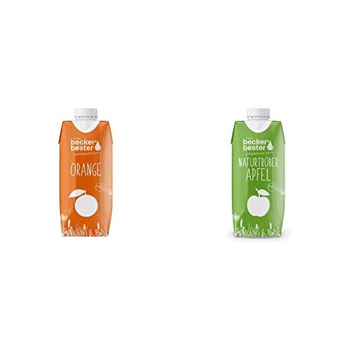beckers bester Orange - 12er Pack - Orangensaft - 100% natürlicher Direktsaft - Co2-neutral hergestellt - Vegan - Ohne Gentechnik - (12 x 330 ml) & Naturtrüber Apfel - Apfelsaft - 12 x 330 ml Cover