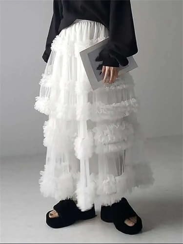 Women's Maxi Skirt Vintage Three-Layer Ruffles Splicing Tulle A-Line Travel Party Long Skirts4