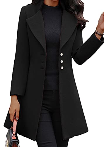 CHARTOU Women's Elegant Lapel Collar 3-Button Wool Blend Midi Coat Jacket