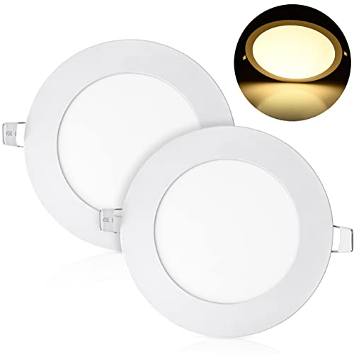 OMYAOIT 2 Stücke 15W LED Einbauleuchten, 1350 Lumen Ultradünne LED Flächenleuchte, 3000K Warmweiß Runde LED Deckenleuchten für Badezimmer, Schlafzimmer, Wohnzimmer, Büro, Flur, Schnelle Installation Cover