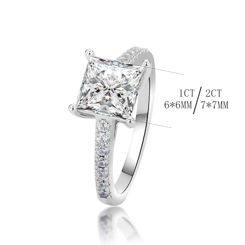 1-2CT Princess Cut Moissanite Engagement Ring,Elegant 18K White Gold Plated 925 Sterling Silver Promise Ring for Women2