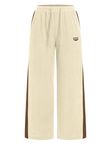 ZAFUL Mens Corduroy Sweatpants Drawstrings Color Block Side Stripes Wide Leg Straight Long Pockets Casual Pants3