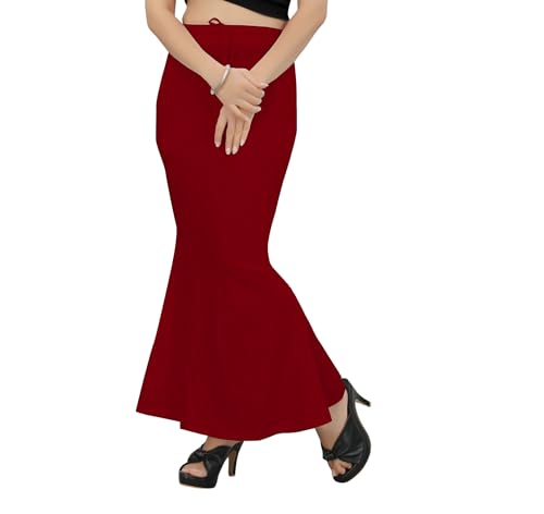 Image of Women's Polyester Blend Shapewear Patticoat Fishcut Flare Pattern Stretchable Drawstring Waist Maxi Length and Slim Fit Body Shaper Peticoat for Saree Daily Use Peticoat