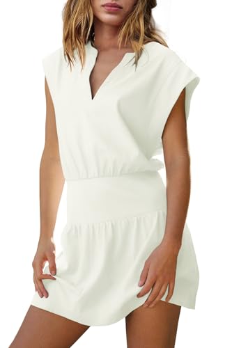 Image of LAMISSCHE Womens Summer Dress Sleeveless Mini Dress Flowy Vacation Beach Dresses Casual V Neck Elastic Waist Sundresses
