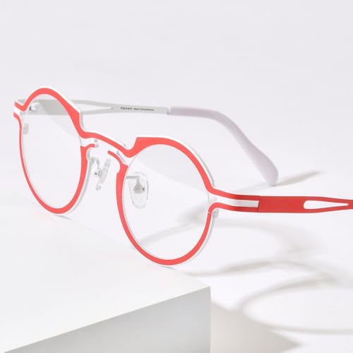 Image of FONEX Colorful Pure Titanium Glasses Frame Women Retro Round Eyeglasses