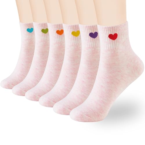 inhees Women's Cute Ankle Crew Socks - Novelty Fun Heart Cotton Casual Athletic Running Socks-6Pairs