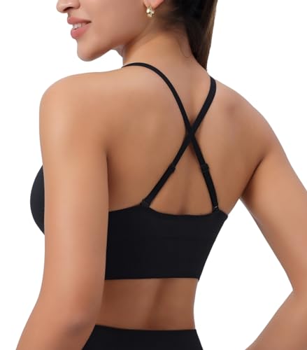 Womens Deep V-Neck Longline Sports Bra, Strappy Criss Cross Padded Cups Adjustable Spaghetti Straps Workout Yoga Crop Top2