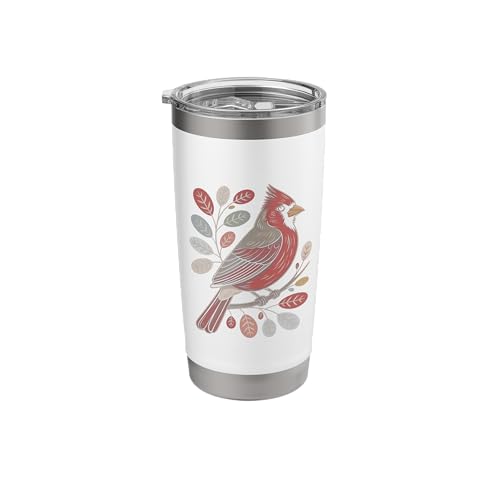 Vibrant Red Cardinal Bird Among Leaves Nature Botanical Stainless Steel