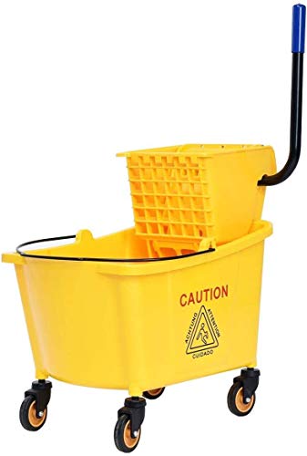 Image of Nightcore Commercial Mop Bucket and Side Press Cleaning Wringer Portable Trolley On Wheels,All-in-one Tandem Floor Cleaning,Wavebrake. Ideal for Household,Commercial (34 Quart)
