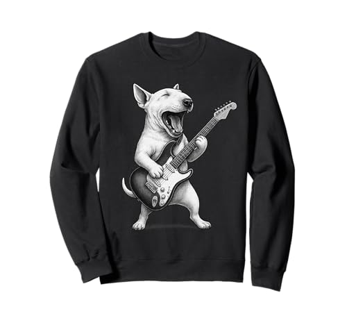 Inglés Bull Terrier Tocando Guitarra Rock Música Perro Sudadera