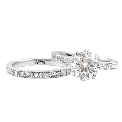 10K Gold 2.06 CT.tw. Moissanite Bridal Rings Sets for Her, 10K 14K 18K Real Yellow Gold Moissanite Engagement Ring Set for Women Vintage Moissanite Wedding Eternity Band for Ladies2