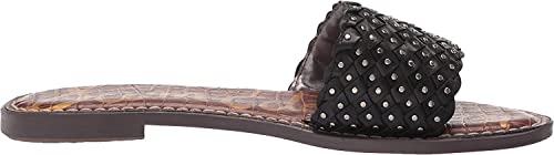 Image of Sam Edelman Geraldine Black Cushioned Footbed Slip On Woven Flats Sandals (Black, 13)