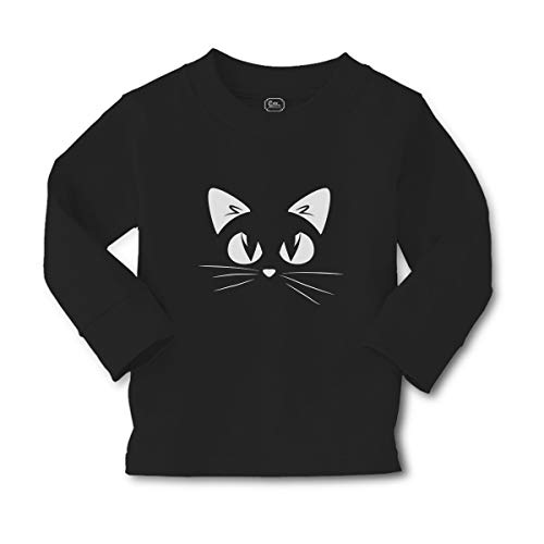 Kids Long Sleeve T Shirt Cat Face with Whiskers Cotton Boy & Girl Clothes Funny Graphic Tee Black Design Only 4T