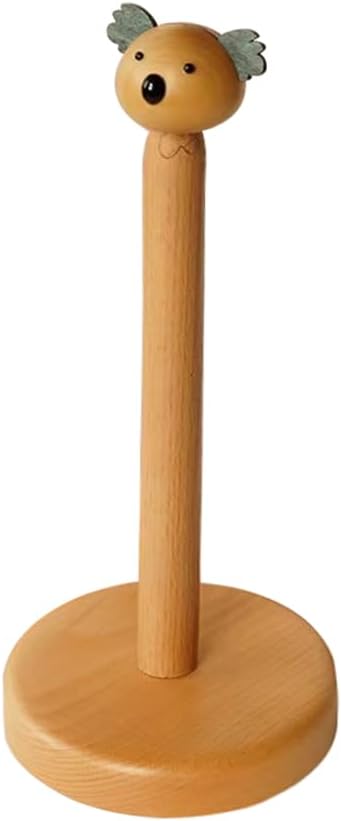 Wooden Paper Towel Holder,Cute Koala Design with Anti-Skid Base，Kitchen Roll Stand Organizer Countertop Free Standing