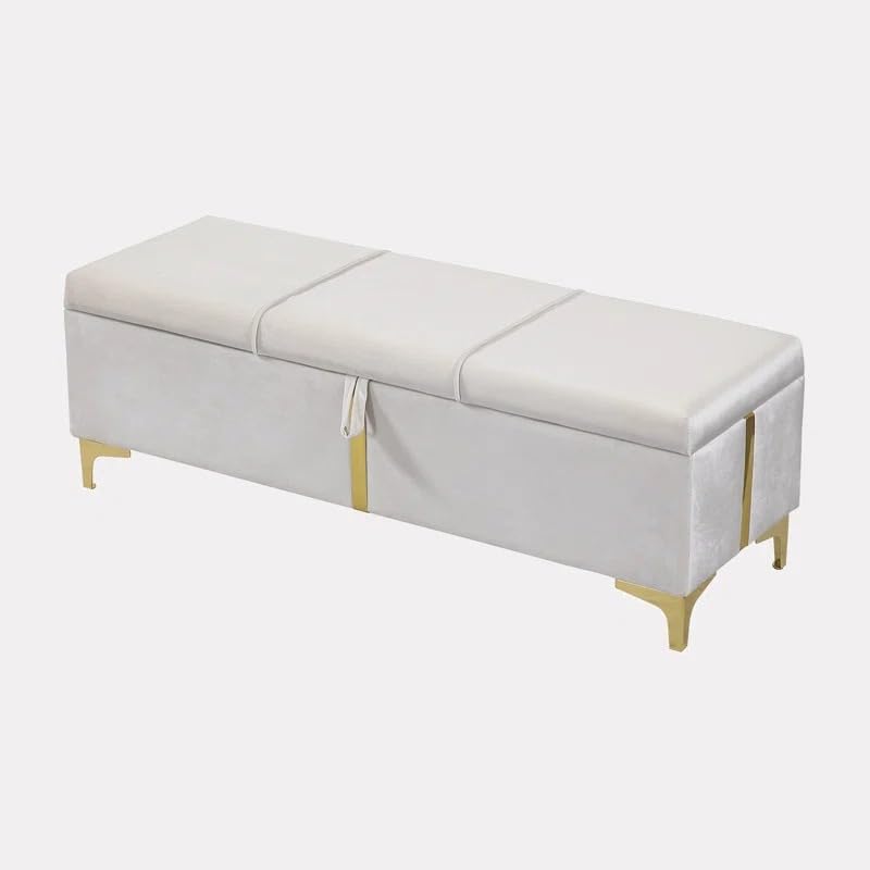 Image of LEGACY OF COMFORT Varvara Upholstered Ottoman Storage Bench for Living Room Velvet Chest for Sofa Couch Bedroom Entryway Ottoman (Beige)