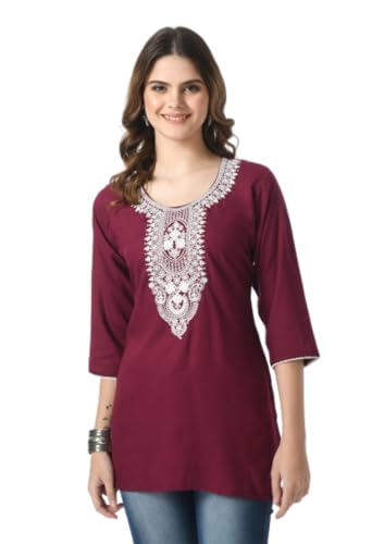 Image of LIBOZA Short Kurti for Women - Lakhnowi Chikankari Embroidered Ladies Kurta, Stylish Girls Top, Ethnic Half Kurtas, Tunic Design Woman Kurtis
