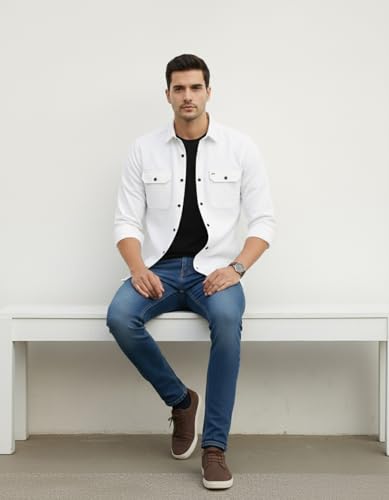 Image of DEELMO Men's Stylish Cotton Blend Casual Shirt || Full Sleeve Button-Down Shirt with Dual Flap Pockets || Comfortable Breathable Fabric || Perfect for Casual Office and Outing Wear
