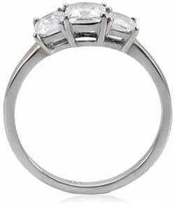 Stainless Steel Square Princess Cubic Zirconia Past Present & Future Ring