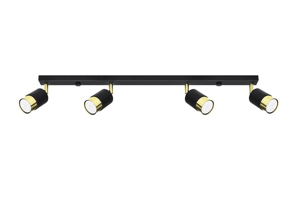 Foco de techo de diseño elegante Nero Barra, lámpara metálica negra y dorada