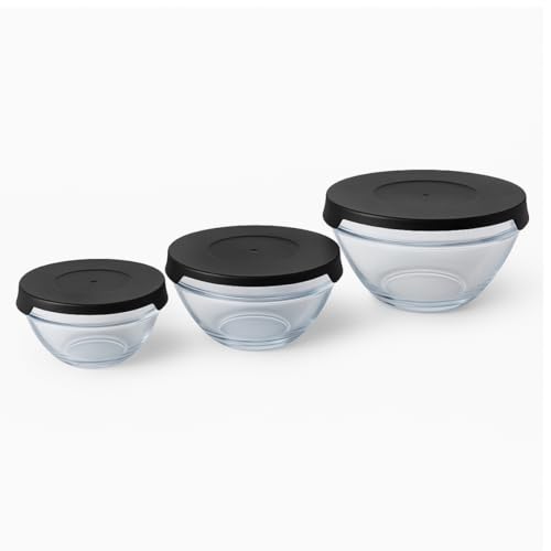 Conjunto de Tigelas de Vidro com Tampa Preta 3 Peças Empilháveis ...
