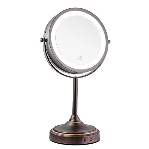 Tabletop LED Light Makeup Mirror, 7x Magnification, Battery Operated, 6.75"x13.5"H Double Sided Mirrors, Oil-Rubbed Bronze Finish by Rucci