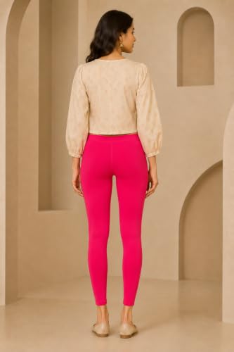 Image of Women's Cotton Lycra Ankle Length Leggings | Regular Rise, Soft 4 Way Stretch Fabric | Casual & Ethnic Wear