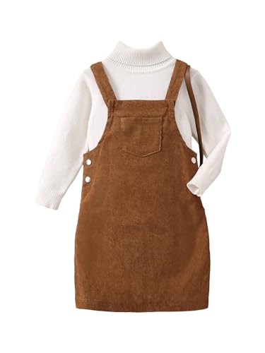 Girl's Corduroy Overall Dress Button Sleeveless Pinafore Dress with Front Pocket