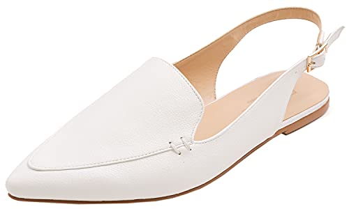Feversole Pointed Toe Casual Slingback Flat Mules Women's Faux Leather Summer Slippers White Pu Size 6 M Us #TOP7