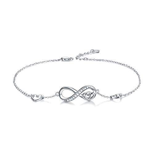 Soulmeet Sterling Silver Infinity Heart Ankle Bracelet With Diamond Cut Cubic Zirconia Cz For Women S925 Adjustable Foot Anklet Dainty Jewelry #TOP21