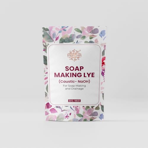 Image of Pratha LYE SODIUM HYDROXIDE (NaOH) WHITE FLAKES BIS : 9831 Caustic soda for soap making, Lye for soap making Make You Own Safe Natural Handmade Cold & Hot Processed Soaps 400gm