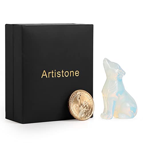 Artistone Opalite Crystal Wolf Statue 2.0 Inch Hand-Craved Wolf Figurine Animal Carvings Sculpture Healing Stone For Reiki Meditation Home Decor Gifts #TOP6