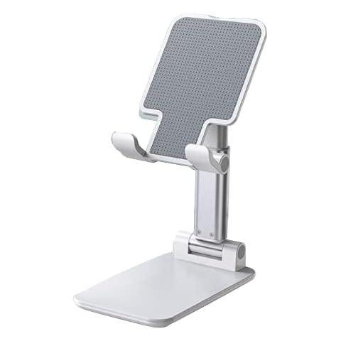 Mobile Phone Stand - Adjustable Height and Angle Cell Phone Holder with Non-Slip Silicone Pad - Tablet Holder Phone Stand for iPhone X, Xs Max, 11, 12 Pro Max, Samsung Galaxy S10, S20 Ultra (White) Cover