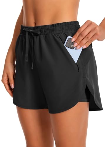 Womens Running Athletic Shorts - 2 in 1 Shorts High Waisted Workout Gym Casual Shorts Mesh Liner Zipper Pockets