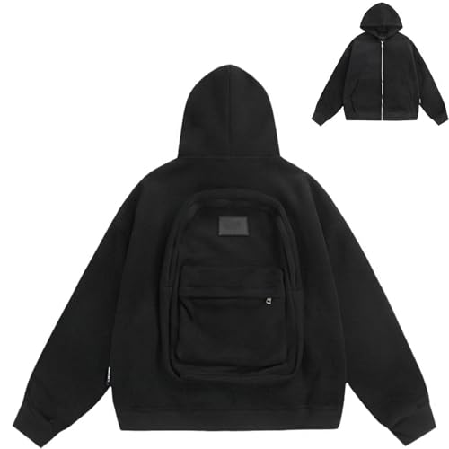 Creative Backpack Hoodie Zipper Sweatshirts for Women/Men Cotton Solid Color Hoodie with Pockets