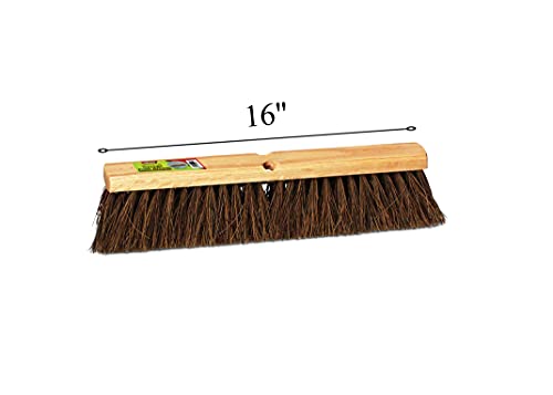 Image of Indoor & Outdoor Broom Head - Heavy Duty Hardwood Block - Palmyra Bristles - Deck Scrub Brush - Two Threaded Handle Holes for Better Assist (16 inch)