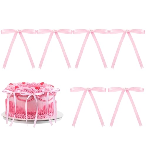 Kinretixia 6 Stück Rosa Tortenaufsatz mit Schleife und Perle, Vintage...
