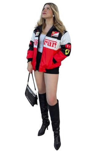 Image of ZYROX Red& White F1 Speed Printed Jacket | Motorsport & Streetwear Fusion | Racing Jacket with Patches, Full Zip Hooded Motorsport Style Outerwear RED