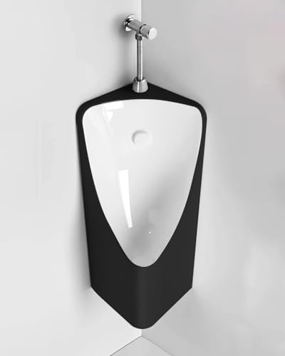 Urinario de Pared para Hombre Montado en Esquina, Urinarios de Cerámica para Hombres y Niños, Urinarios de Garaje con Accesorios para Lavado, Baño para Hombres en Hospitales(Black)