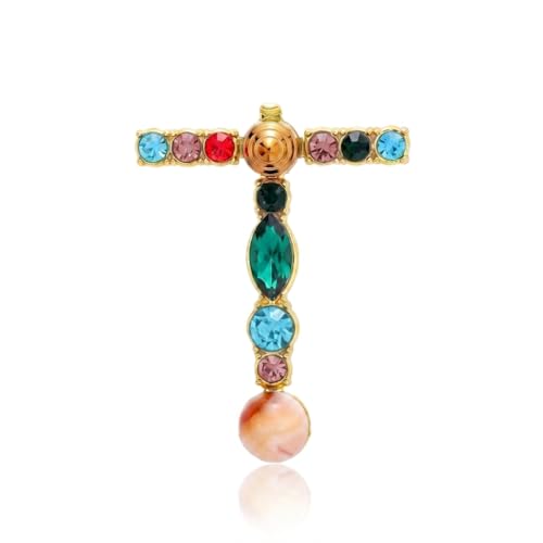 Image of Initial Brooch Pins A-Z 26 Letters Brooches For Women Colorful Enamel Alphabet Pin Pearl Crystal Lapel Pin