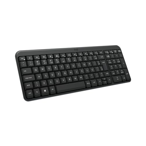 Teclado Sem Fio Logitech K250 Bluetooth com Conectividade Rápida e Fácil, Design Compacto, Teclado Numérico, Layout ABNT2, Teclas Resistentes a Derramamentos, Compatível com PC e Mac - Grafite
