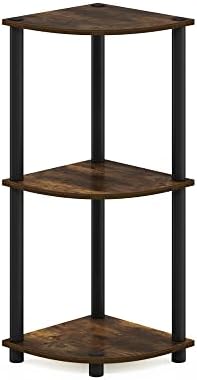 Furinno Turn-N-Tube 3-Tier Reversible Corner Display Rack Multipurpose Shelving Unit, Round, Amber Pine/Black