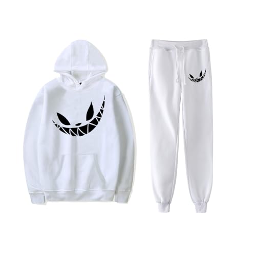 FOGIMEIGB Rubius - Conjunto deportivo de 2 piezas con capucha y pantalón deportivo con estampado fresco 2024 (blanco, S), blanco, S