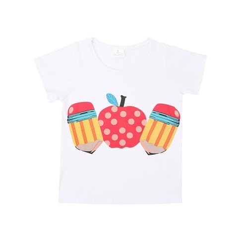 Image of Toddler Girls Back to School Pencil Outfits Set Ruffle T-Shirt Dress and Pants Outfit Set 3-8Years