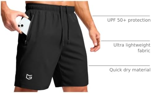 G Gradual Men's Athletic Running Shorts with 2 Zipper Pockets 7"/ 5"/ 9"(Black,5XS) - 3