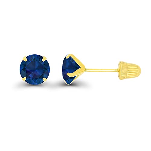 Solid 14k Gold Hypoallergenic 5mm Round Birthstone Solitaire Prong Set Screw Back Stud Earrings